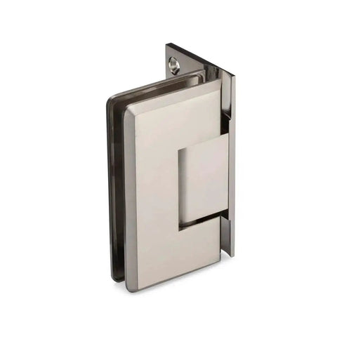Built Tough Heavy Duty Adjustable 90 Degree Wall Glass Hinge With Offset Backplate Brushed Nickel Self Closing for glass doors