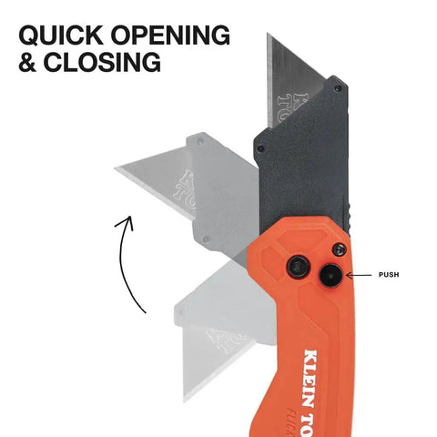 Flickblade Folding Utility Knife With Dual Locking Positions And Pocket Clip showing quick opening mechanism