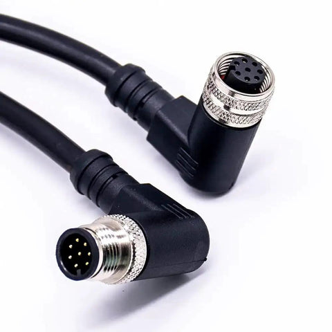8 Pin M12 Right Angle Connector Cable With A Coding 1 Meter Length AWG22 M12 Male To Female For Industrial Applications