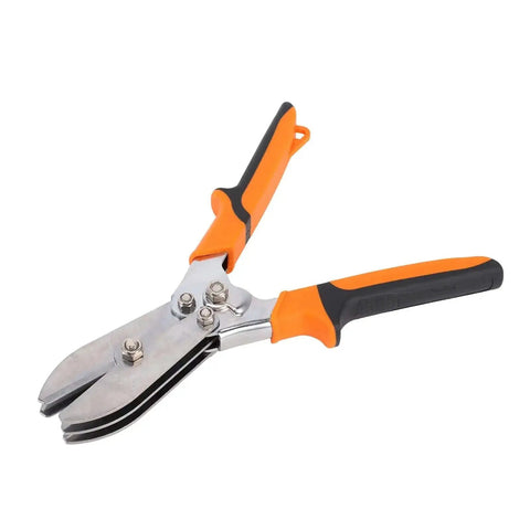 5 Vane Wing Sheet Metal Crimper Pliers With 1.61 Inch Deep Throat, orange TPR handle, shown in open position