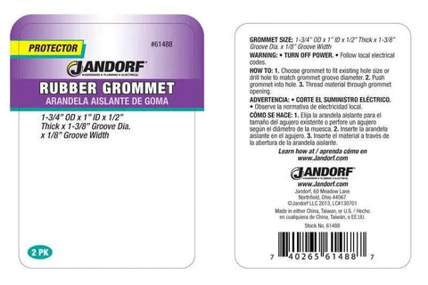 Specialty Hardware Rubber Grommet One And Three Quarters Inch Outer Diameter One Inch Inner Diameter One Half Inch Thick Black Ideal For Case Fans Electrical Panels Hoses And Sealing Applications Model 61488 packaging front and back