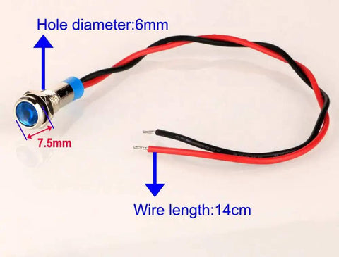 Blue LED light from Ten Pack 6mm LED Indicator Lights For 12 To 24V AC DC Waterproof Signal Lamp With Wire Heavy Duty Metal Dash Lights
