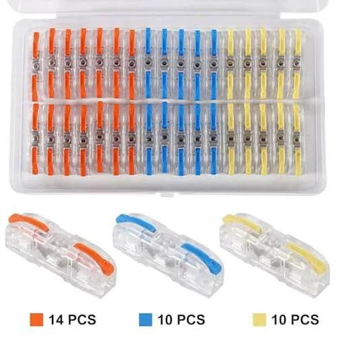 34 Piece Quick Connect Electrical Splicing Wire Connector Kit With Transparent Lever Connectors And Compact Inline Splices