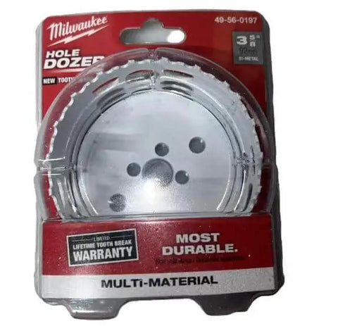 Ice Hardened Bi-Metal Hole Saw 3-5/8 Inches For Fast Cutting And Long Life With Matrix II Teeth Positive Rake Radiused Tooth Back And Plug Jack Milwaukee in retail packaging.