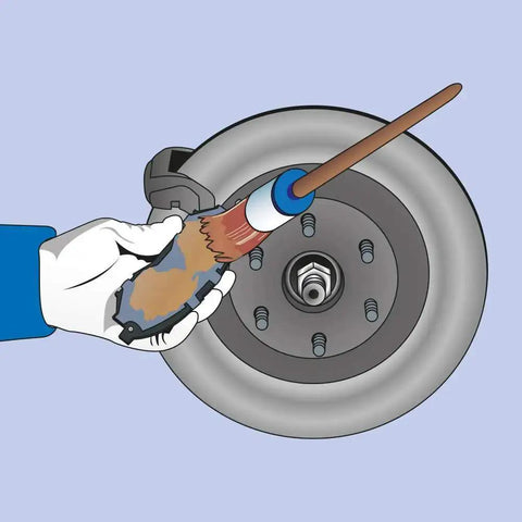 Applying Copper Paste Anti Seize Lubricant For High Temperature Applications to brake pad for smooth release, corrosion shield.