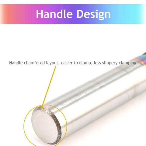 1/8 Inch Carbide Square End Mill For Aluminum And Copper, 3 Flute, DLC Coating, chamfered handle design close-up