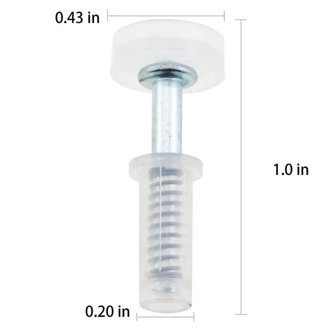 4 Pack Double Folding Door Roller Guide Rails With Spring Loaded Upper Wheel Elastic Shaft And Metal Top Pivot Plastic Bottom Flanges For Stable Support Seven Eighths Inch Wheel Diameter Replacement Hardware Kit For Smooth Sliding Doors, showing dimensions of upper roller guide.