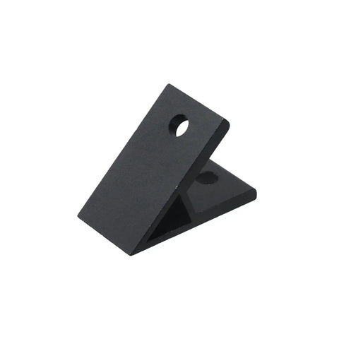 Close-up of a 45-degree black aluminum corner bracket for 4040 profiles, part of a 4 Pack 45 Degree Aluminum Corner Brackets For 4040 Profiles Black Aluminum Extrusion Accessories.