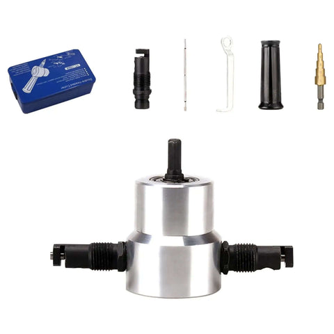 Dual Head Sheet Metal Nibbler Cutter Drill Attachment With 360 Degree Cutting Reach set and components