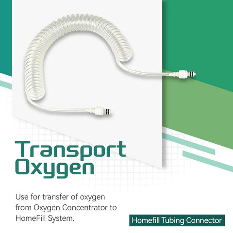 Coiled Homefill Tubing Connector Assembly for oxygen systems, 12 ft, kink-free, self-retracting