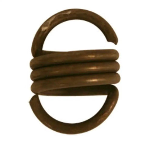 Disc brake actuator spring, rusted steel coil with hooked ends.