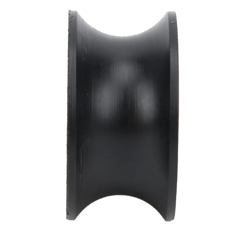 U-shaped pulley wheel, black nylon-coated, side view.