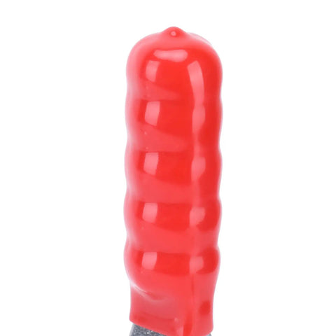 Close-up of a red plastic handle guard on Quick Release Toggle Clamp For Jigs And Workbenches With Plastic Handle Guard Fast Clamping For Welding Woodworking And Metal Work Safe Reliable Hold Down Fixture For Circuit Boards And Metal Plates