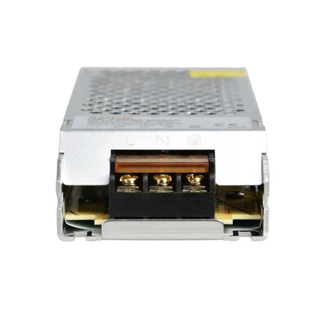 Front view of Beefy 24V DC LED Driver Switch Mode Power Supply 150W 6A AC DC Transformer for indoor LEDs, showing terminal connections.