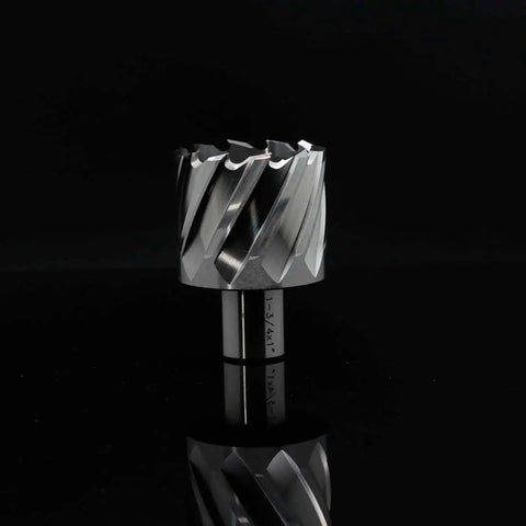 Close-up of a Powerful 1-3/4 Inch Annular Cutter for Lightning-Fast and Precision Hole Drilling, Featuring 1 Inch Cutting Depth.