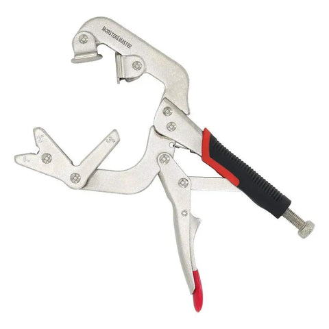 Heavy Duty Workhorse Welding Pipe Pliers Clamp With Fast Release C Clamp Locking Large V Pads Adjustable V Jaw Fits 1 Inch 2 Inch And 3 Inch Tubes For Round And Square Tubes 10 Inch 1 Pack Included, showing V jaw and locking mechanism.