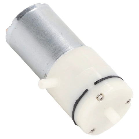 Miniature vacuum pump, 6V micro air pump with aluminum body and white plastic end, self-priming sprayer pump, Amazon brand.