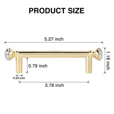 Image of Gold Crystal Drawer Pulls 4 Pack, 5 Inch Cabinet Handles With 3-3/4 Inch Center To Center Mounting, showing dimensions.