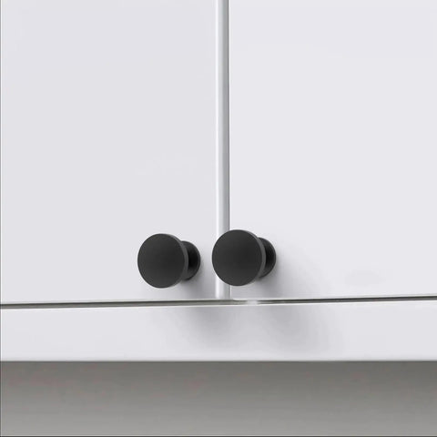 Installed 10 Pack 1-1/5 Inch (30mm) Cabinet Knobs Matte Black For Cabinets, Dresser, And Kitchen Drawers, durable hardware.