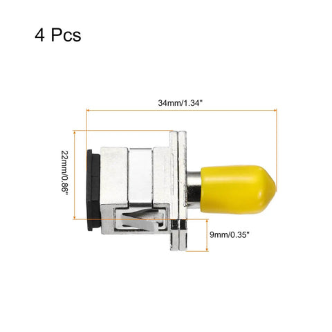 Fiber Optic ST To SC Single Mode Simplex Adapter Set, Pro Grade Optical Cable Couplers, side view with dimensions, 4 pack.