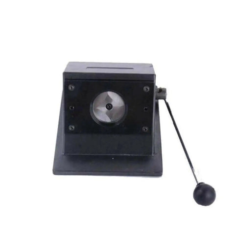 Front view of All In One Circle Punch Die Cutter For Paper And PVC Cards Heavy Duty Stack Cutter showing steel blade and handle.