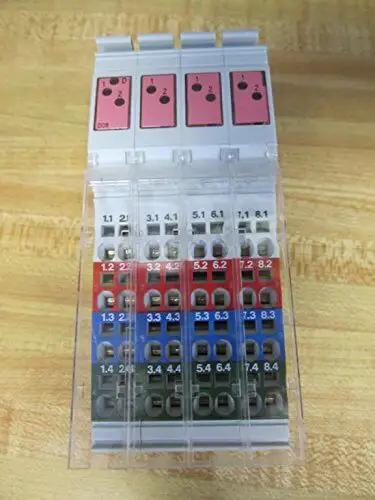 Pack of 8 in-line digital output interface units, 24 VDC 2 A, 8-channel industrial I/O modules, front view, Module ID 189