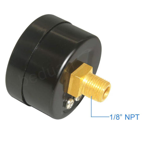 Beduan air pressure gauge adapter, black housing with brass 1/8 NPT fitting