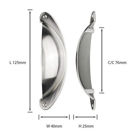 10 Pack 3 Inch Cabinet Cup Pulls In Brushed Nickel For Kitchen Cabinets And Furniture, Satin Nickel Cup Handles, side view dimensions