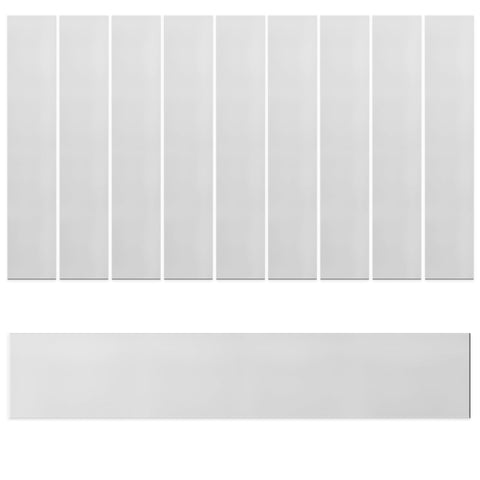 10Pcs Pro Grade Stainless Steel Strip Assortment Kit For Kitchen Trim Gap Filling And DIY Shims 1 Inch Wide 6.1 Inch Long 0.002 Inch Thick 304 Stainless Steel visible in a neat layout.