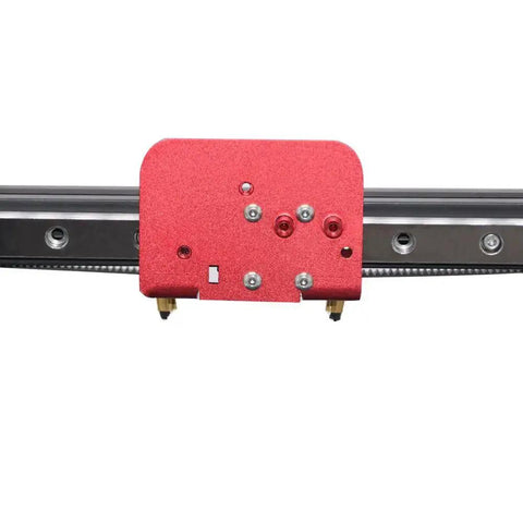 Front view of X Axis MGN12C Linear Rail Kit With Aluminum Fix Plate Bracket Upgrade For Budget Desktop 3D Printers Red Bracket Finish Boosts X Axis Precision And Reduces Distortion No Rail Included Easy Bolt On Install showing red aluminum bracket and rail mount.