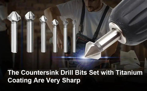 Six Piece Silver HSS Countersink And Chamfer End Mill Bit Set For 90 Degree Chamfers With Three Groove Design Titanium Coated