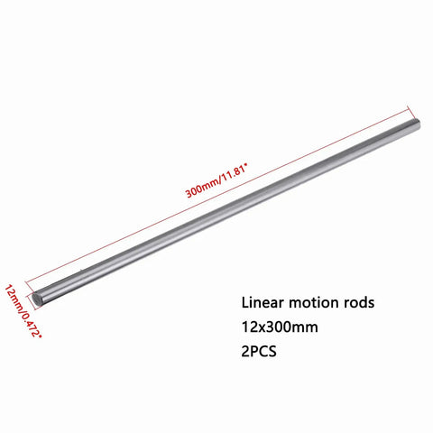 Two Pack 12mm x 300mm Linear Guide Rails Set Chrome Plated Steel Shafts for 3D Printers and DIY CNC Machines, single rod view
