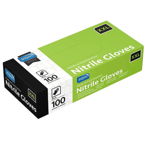 XXL box of 100 black nitrile disposable gloves, powder-free medical safety
