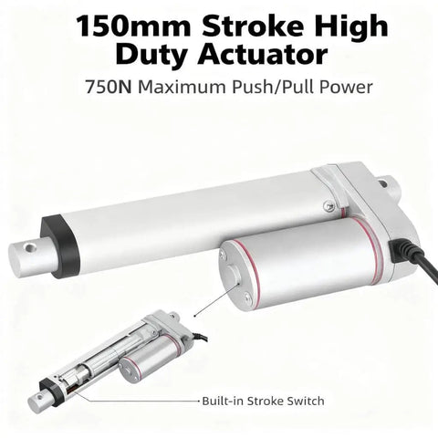 Heavy Duty 150mm Stroke Linear Actuator 24V 750N Quiet Operation For Medical Beds Industrial Lifting Remote Control Machinery With Permanent Magnet Motor