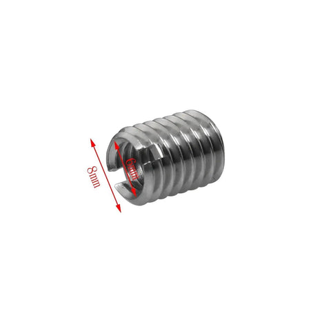 Metal thread reducer sleeve M8 male to M6 female, 8mm outer diameter