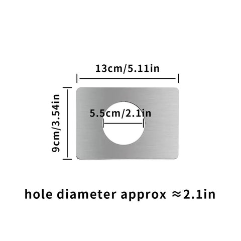 Rectangular stainless steel backplate with central hole, part of the 4 Pieces Door Reinforcement Plate Set For Door Handle Fixing Cover Filler Backplate Heavy Duty Stainless Steel Door Lock Repair Kit For Extra Security And Quick Fit Easy DIY Install.