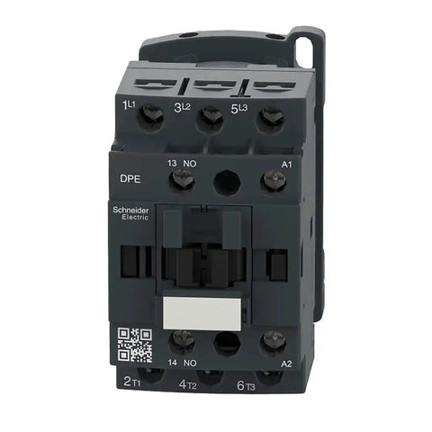 Front view of TeSys DPE IEC Contactor Heavy Duty Three Pole 3NO Non Reversing For Resistive Load And Motor Control Up To 12A At 690V AC