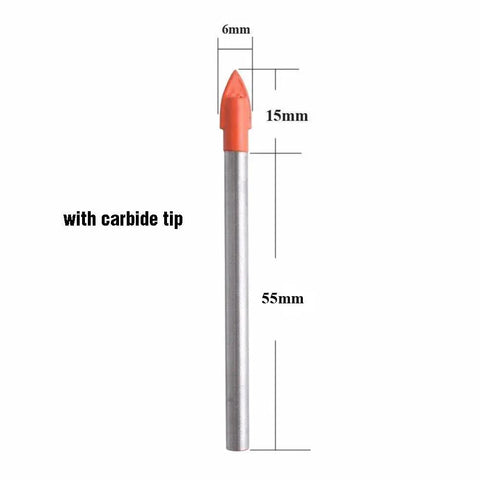 Image of Versatile 10 Piece Drill Bit Set For Glass Tile Concrete Brick Wood Plastic Six Millimeter Cemented Carbide Masonry Bits With Alloy Steel Construction Heavy Duty All Around Drill Bits By Gunpla showing a single drill bit with carbide tip and measurements.