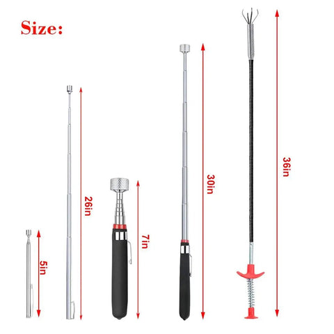 4 Pack Telescoping Magnetic Pick Up Tool Set for Retrieving Lost Metal Objects with Extendable Stainless Steel Tubes