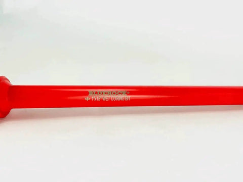 Side view of the 1 Inch Diamond Wet Core Drill Bit For Concrete Rebar Asphalt Brick And Masonry With One And A Quarter Inch Threaded Shank 17 Inch Overall Length 14.5 Inch Barrel Depth Heavy Duty Core Bit BLUEROCK Tools Compatible.
