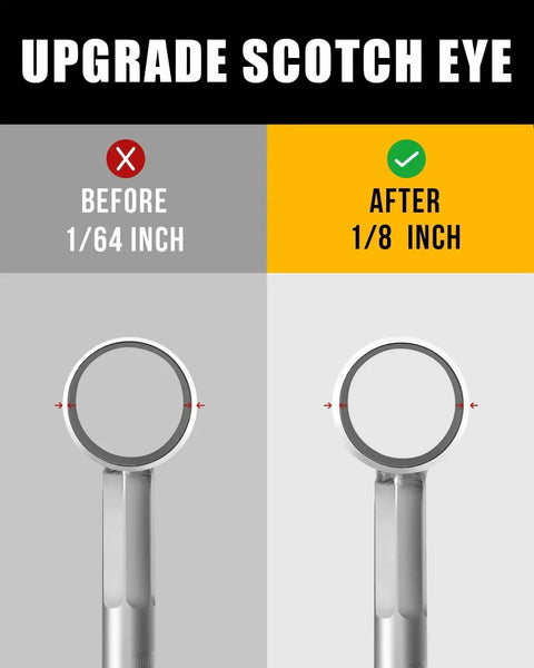 Comparison of scotch eye size before and after upgrade on the Upgrade Bushcraft Hand Auger 10 Inch Scotch Eye Wood Drill For Easy Drilling.