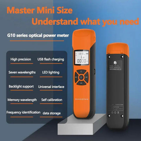 Front and back view of Fiber Optic Power Meter For Testing With Seven Wavelengths Minus 70 To Plus 10 dBm Range Rechargeable Battery
