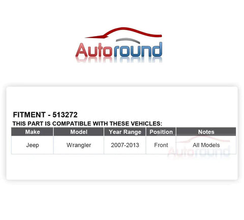 Compatibility chart for Front Wheel Hub And Bearing Assembly 513272 For 2007 2010 Jeep Wrangler With ABS 5 Lug Front Axle