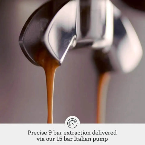 Close-up of espresso shot pouring from Barista Pro Espresso Machine With Built-In Grinder And 4 Keys Formula