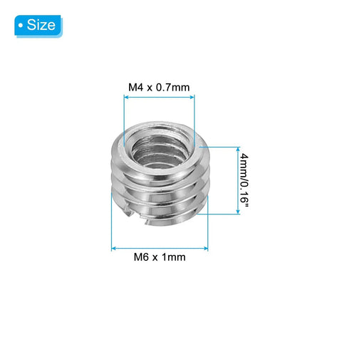PATIKIL 316 stainless steel thread adapter sleeve; M6 x 1mm to M4 x 0.7mm reducer nut