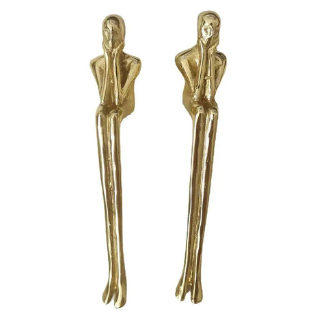 Brass Thinker Shape Cabinet Pulls Gold Finish Artful Abstract Drawer Handles For Cabinets And Furniture 146x27x32mm