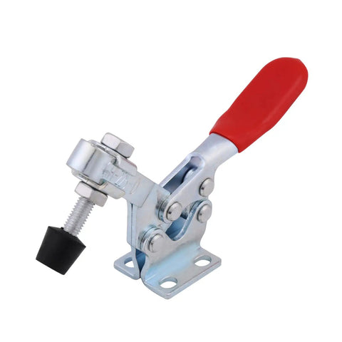 Front view of a toggle clamp from a set of 5 beefy toggle clamps with quick release vertical design and 227 kg holding capacity.