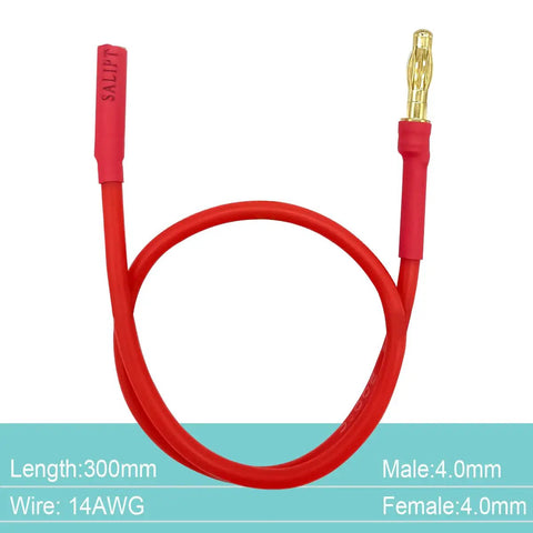 4.0mm Banana Gold Bullet Connector Extension Cables Set For RC Brushless Motors And ESCs, 14AWG, silicone wire, 30CM, red