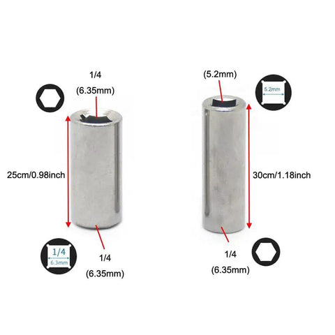 Two TorSor 1/4 square to 1/4 hex adapter sleeves, magnetic, stainless steel