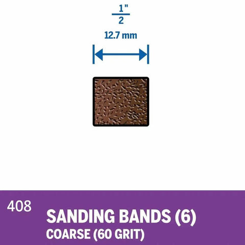 Beast Half Inch Coarse Sander Bands Set For Rotary Tools 60 Grit 6 Pack showing sanding surface detail and size.